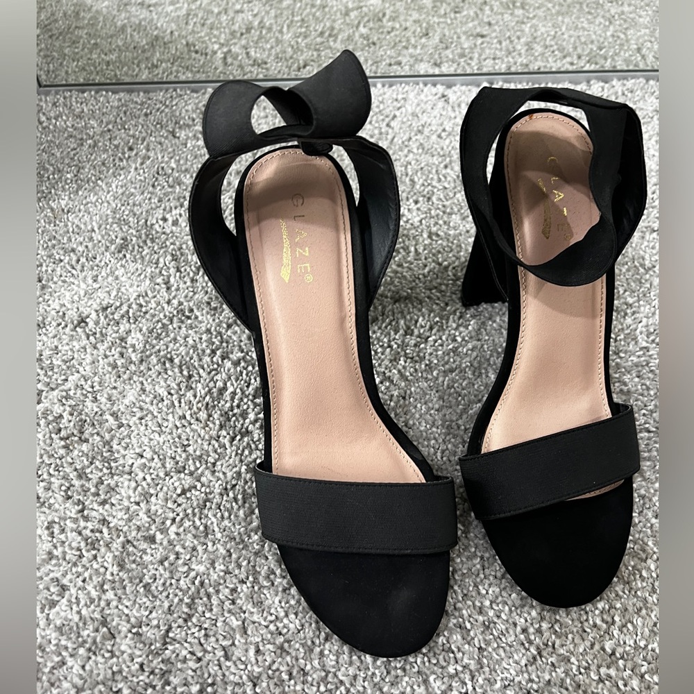 Black thick ankle strap heels